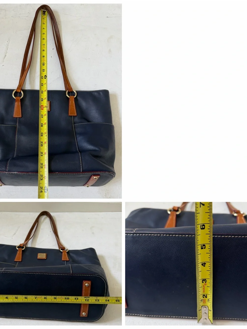 Dooney & Bourke Navy Blue Leather Lexington Shopper Tote Shoulder Bag